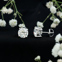 Certified 4 Carat Moissanite Stud Earrings in Silver
