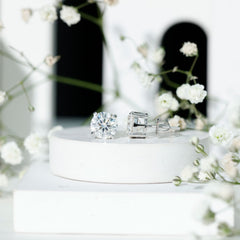 Certified 4 Carat Moissanite Stud Earrings in Silver