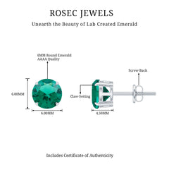 Elegant Created Emerald Solitaire Stud Earrings
