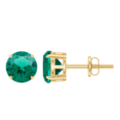 Elegant Created Emerald Solitaire Stud Earrings