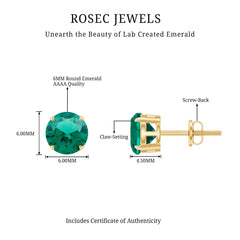 Elegant Created Emerald Solitaire Stud Earrings