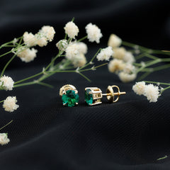 Elegant Created Emerald Solitaire Stud Earrings