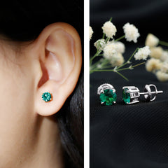 Elegant Created Emerald Solitaire Stud Earrings