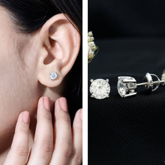 2 Carat Moissanite Solitaire Stud Earrings with Screw Backs