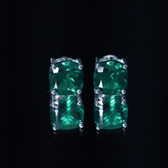 10 MM Cushion Cut Created Emerald Solitaire Stud Earrings
