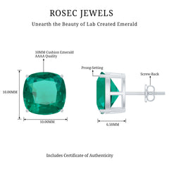10 MM Cushion Cut Created Emerald Solitaire Stud Earrings