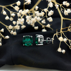 10 MM Cushion Cut Created Emerald Solitaire Stud Earrings