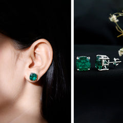 10 MM Cushion Cut Created Emerald Solitaire Stud Earrings