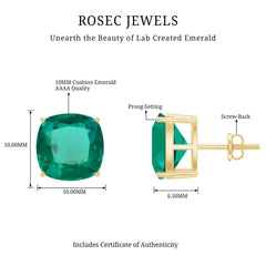 10 MM Cushion Cut Created Emerald Solitaire Stud Earrings
