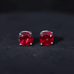 8MM Cushion Cut Created Ruby Solitaire Stud Earrings