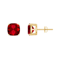 8MM Cushion Cut Created Ruby Solitaire Stud Earrings
