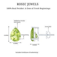 Natural Pear Shape 2 Carat Peridot August Birthstone Earrings