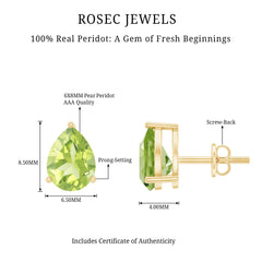 Natural Pear Shape 2 Carat Peridot August Birthstone Earrings