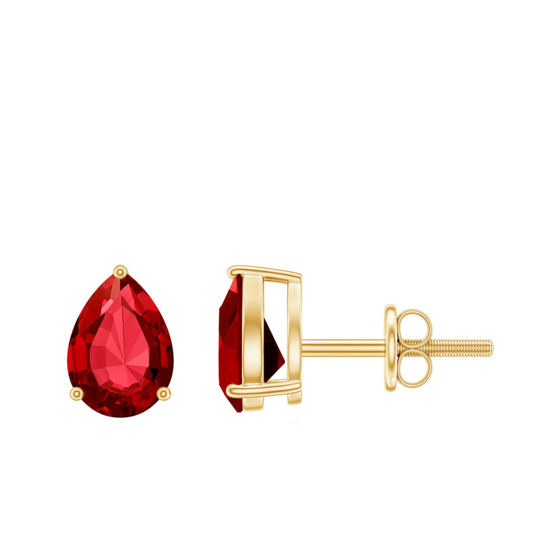 Solitaire 5X7MM Pear Shaped Lab Created Ruby Stud Earrings
