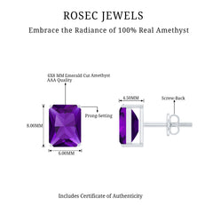 2.8 Carat Emerald Cut Amethyst Solitaire Stud Earrings