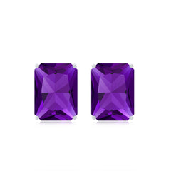 2.8 Carat Emerald Cut Amethyst Solitaire Stud Earrings