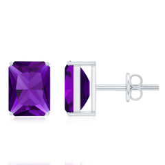 2.8 Carat Emerald Cut Amethyst Solitaire Stud Earrings