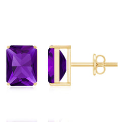 2.8 Carat Emerald Cut Amethyst Solitaire Stud Earrings
