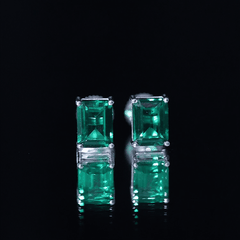 3 Carat Emerald Cut Lab Grown Emerald Solitaire Stud Earrings