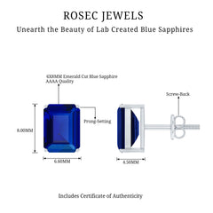 3.5 CT Emerald Cut Lab Created Blue Sapphire Big Stud Earrings