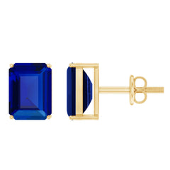 3.5 CT Emerald Cut Lab Created Blue Sapphire Big Stud Earrings
