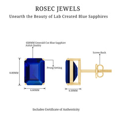 3.5 CT Emerald Cut Lab Created Blue Sapphire Big Stud Earrings