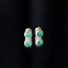 Halo Stud Earrings with Emerald and Diamond