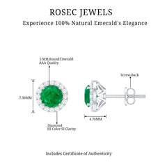 Halo Stud Earrings with Emerald and Diamond