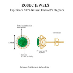 Halo Stud Earrings with Emerald and Diamond