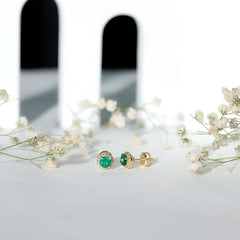 Halo Stud Earrings with Emerald and Diamond