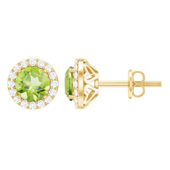 Classic Peridot and Diamond Stud Earrings For Women
