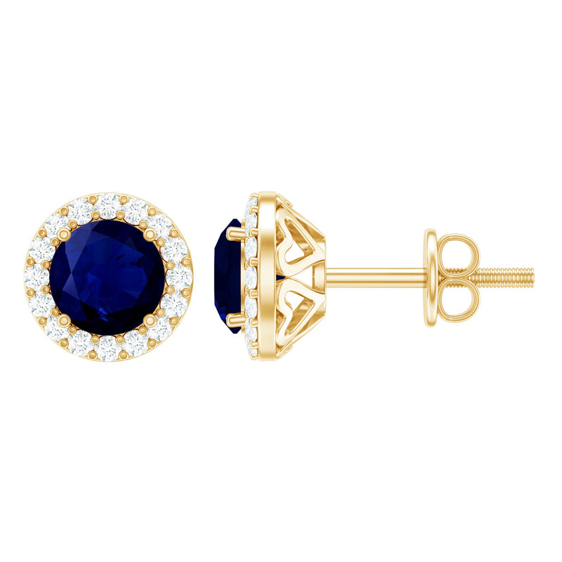 Real 1.9 Carat Blue Sapphire and Diamond Halo Stud Earrings