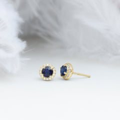 Real 1.9 Carat Blue Sapphire and Diamond Halo Stud Earrings