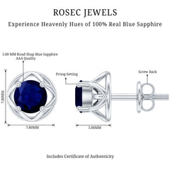 Blue Sapphire Solitaire Vintage Stud Earrings