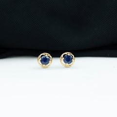 Blue Sapphire Solitaire Vintage Stud Earrings