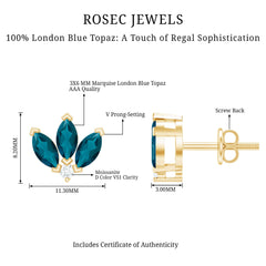 Floral Stud Earrings with London Blue Topaz and Moissanite