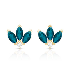 Floral Stud Earrings with London Blue Topaz and Moissanite
