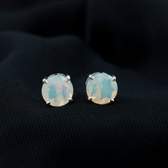 4 Carat Round Cut Ethiopian Opal Solitaire Stud Earrings for Women