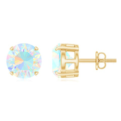 4 Carat Round Cut Ethiopian Opal Solitaire Stud Earrings for Women
