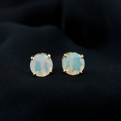 4 Carat Round Cut Ethiopian Opal Solitaire Stud Earrings for Women