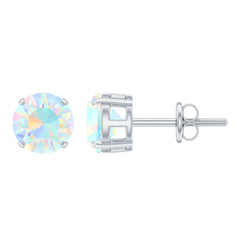 1.6 Carat Solitaire Ethiopian Opal Stud Earrings in Silver