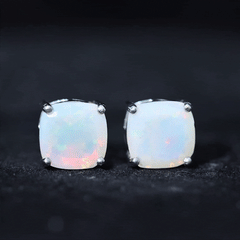 3 Carat Cushion Cut Ethiopian Opal Solitaire Stud Earrings