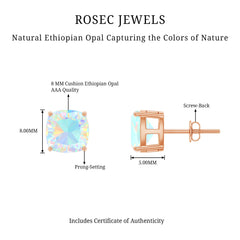 3 Carat Cushion Cut Ethiopian Opal Solitaire Stud Earrings