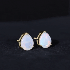 Pear Cut Ethiopian Opal Solitaire Stud Earrings