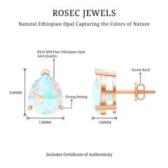 Pear Cut Ethiopian Opal Solitaire Stud Earrings
