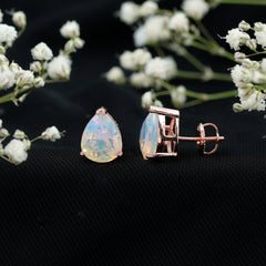 Pear Cut Ethiopian Opal Solitaire Stud Earrings