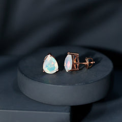 Pear Cut Ethiopian Opal Solitaire Stud Earrings