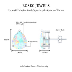 Pear Cut Ethiopian Opal Solitaire Stud Earrings