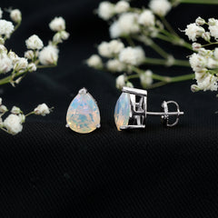 Pear Cut Ethiopian Opal Solitaire Stud Earrings