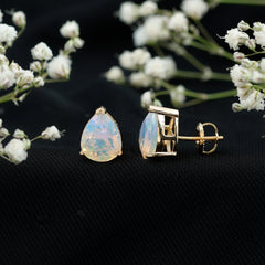 Pear Cut Ethiopian Opal Solitaire Stud Earrings